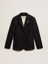 Golden Goose Women’s single-breasted blazer in dark blue wool gabardine