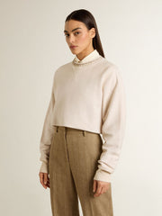 Golden Goose Women's cream cotton cropped sweatshirt with crystals on the front