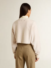 Golden Goose Women's cream cotton cropped sweatshirt with crystals on the front