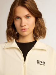 Golden Goose Women’s white zipped sweatshirt with white strip and black stars