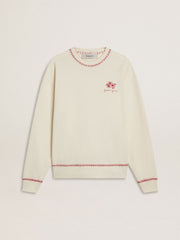Golden Goose CNY sweatshirt in worn-white cotton with red embroidery