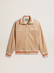 Golden Goose Women’s light beige zipped sweatshirt with white logo