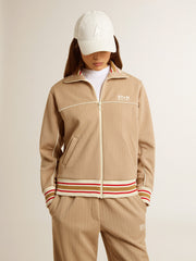 Golden Goose Women’s light beige zipped sweatshirt with white logo