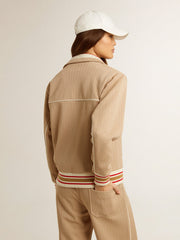 Golden Goose Women’s light beige zipped sweatshirt with white logo