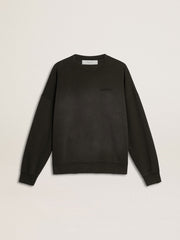 Golden Goose Unisex sweatshirt in worn black cotton with logo embroidery