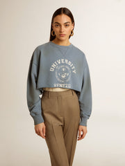 Golden Goose Cropped sweatshirt in baby blue with distressed finish
