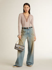 Golden Goose Women's boyfriend jeans with a lived-in effect sand wash and studs