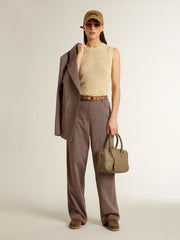 Golden Goose Women’s wool blend pants in light brown micro chevron