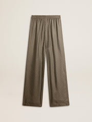 Golden Goose Women's green viscose-blend silk pants with floral pattern