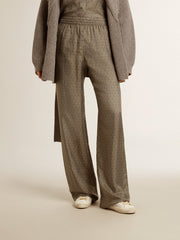 Golden Goose Women's green viscose-blend silk pants with floral pattern