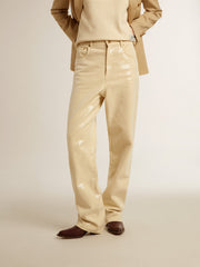Golden Goose Ecru pants with transparent all-over sequins