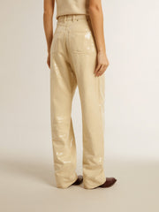 Golden Goose Ecru pants with transparent all-over sequins