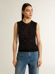 Golden Goose Black mesh knit top with sequins and contrasting details