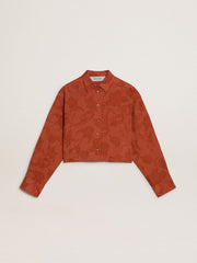 Golden Goose Women's cropped shirt in brick red jacquard with wide sleeves