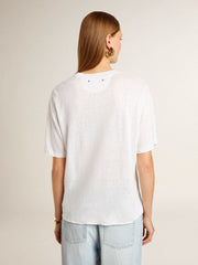 Golden Goose Women's lightweight white linen T-shirt with print