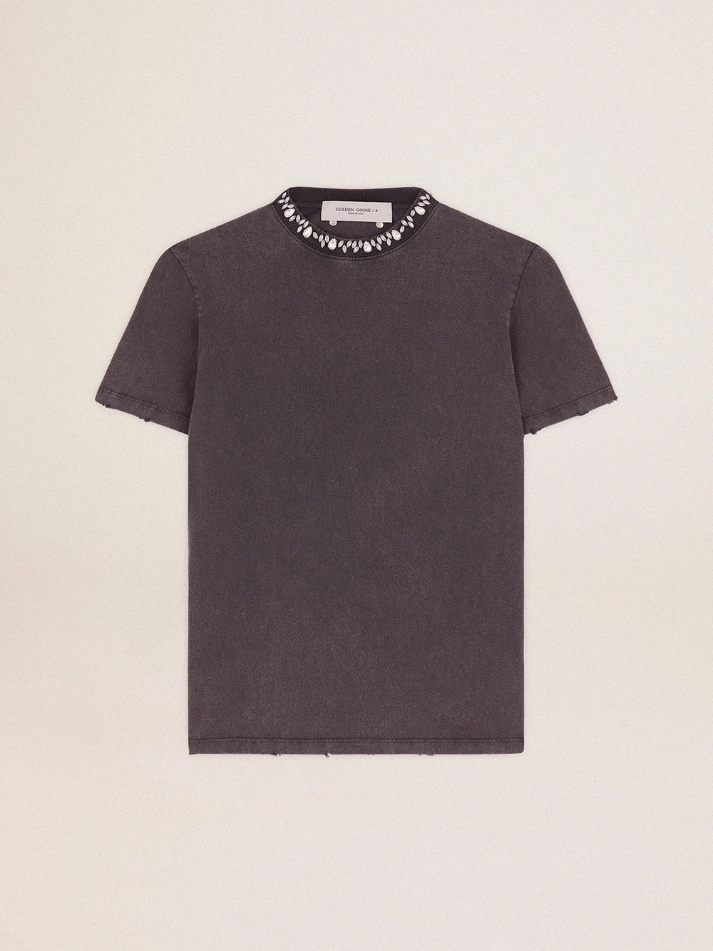 Golden Goose Women's anthracite gray T-shirt with crystals