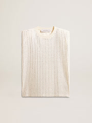 Golden Goose Aged white sleeveless T-shirt embellished with crystals