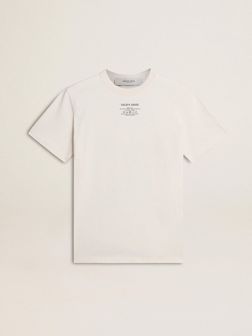 Golden Goose Women's worn-white cotton T-shirt with black lettering
