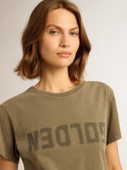 Golden Goose Women's olive green T-shirt with Golden lettering