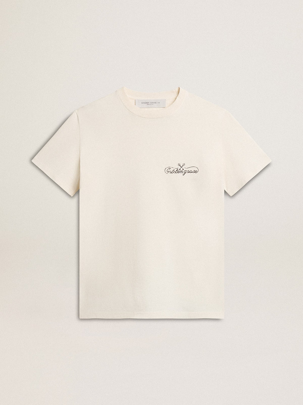 Golden Goose Women’s T-shirt in aged white with logo on the chest