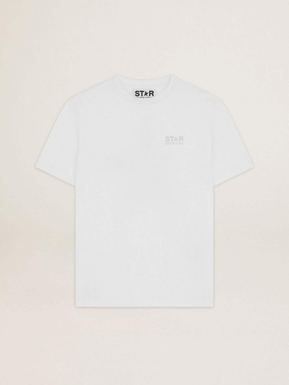 Golden Goose Women's white T-shirt with silver glitter logo and star