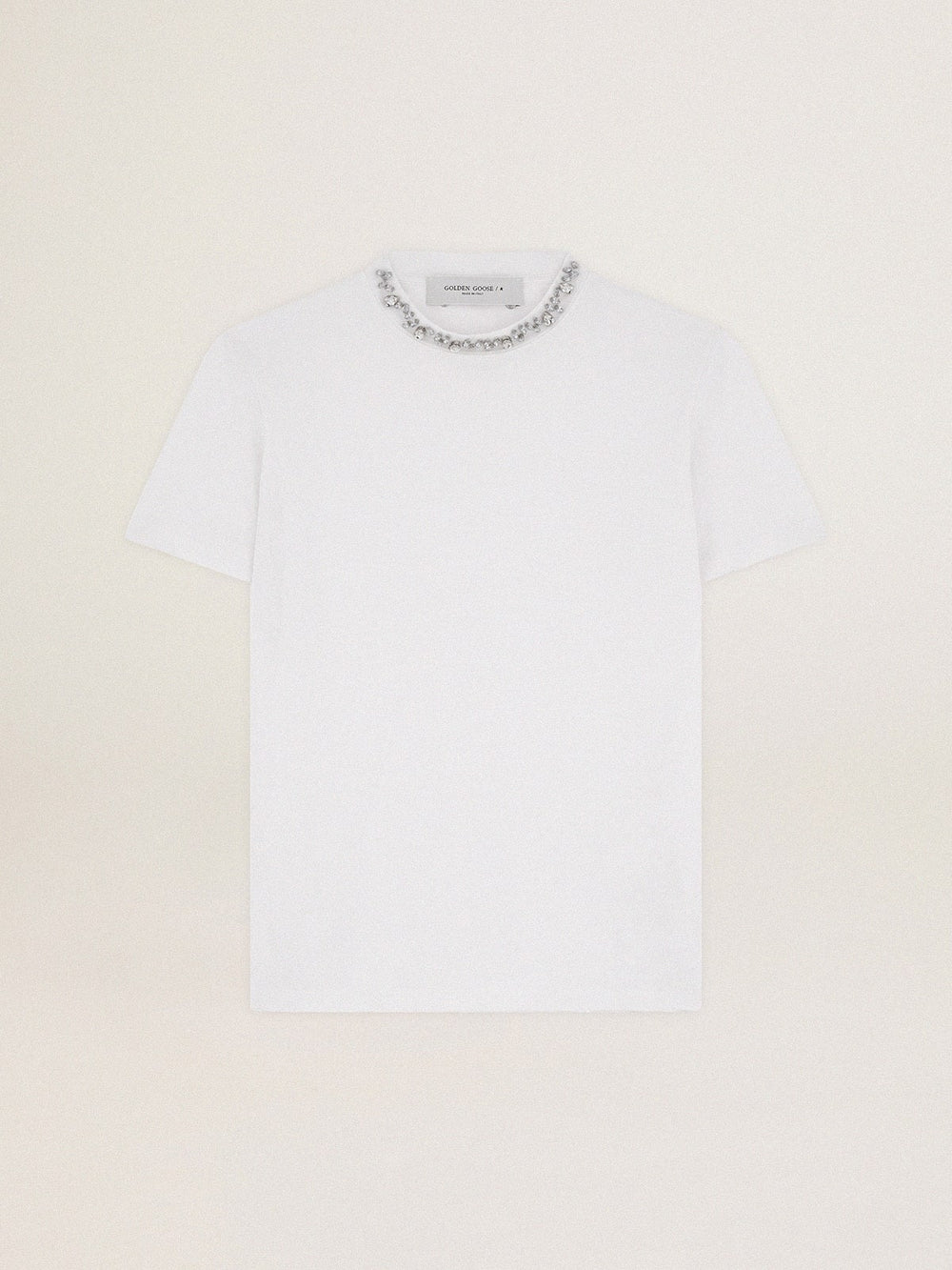 Golden Goose Women's white T-shirt with cabochon crystals