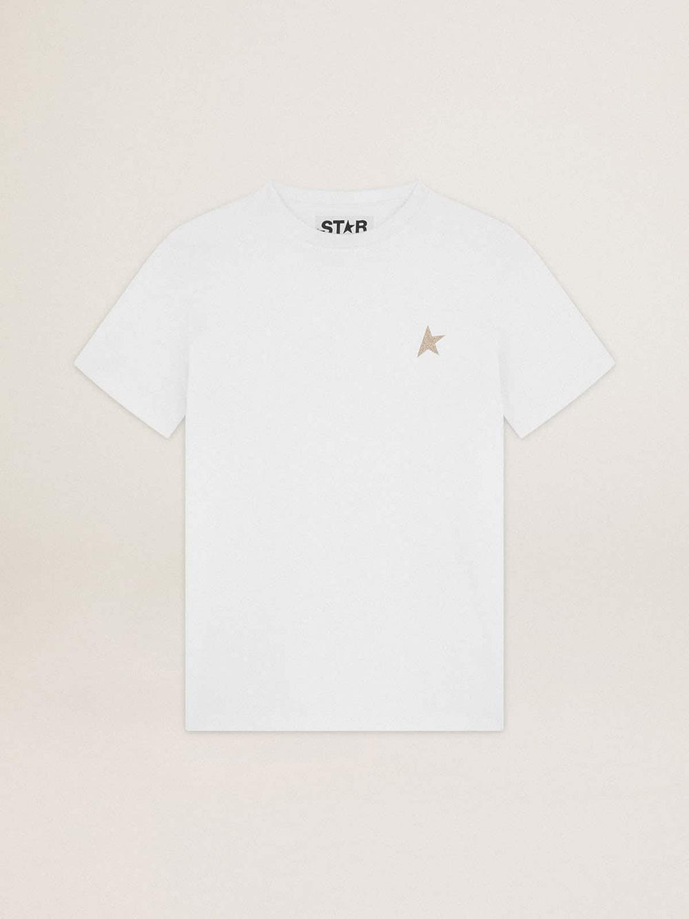 Golden Goose White Star Collection T-shirt with star in gold glitter on the front
