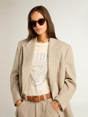 Golden Goose Women’s T-shirt in aged white cotton with seasonal print