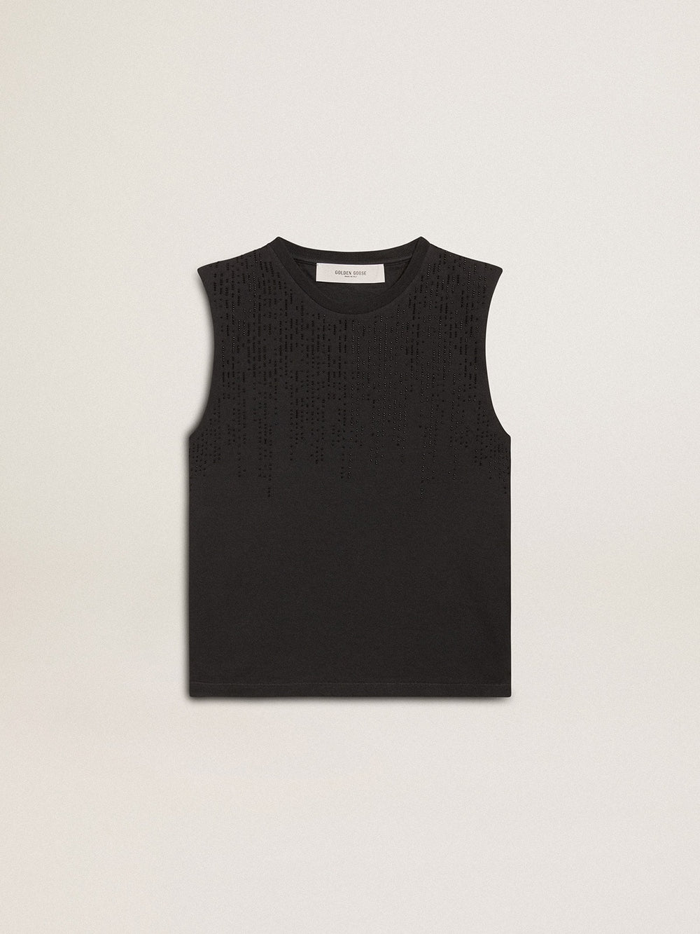 Golden Goose Sleeveless T-shirt in worn-black with tone-on-tone gradient embroidery