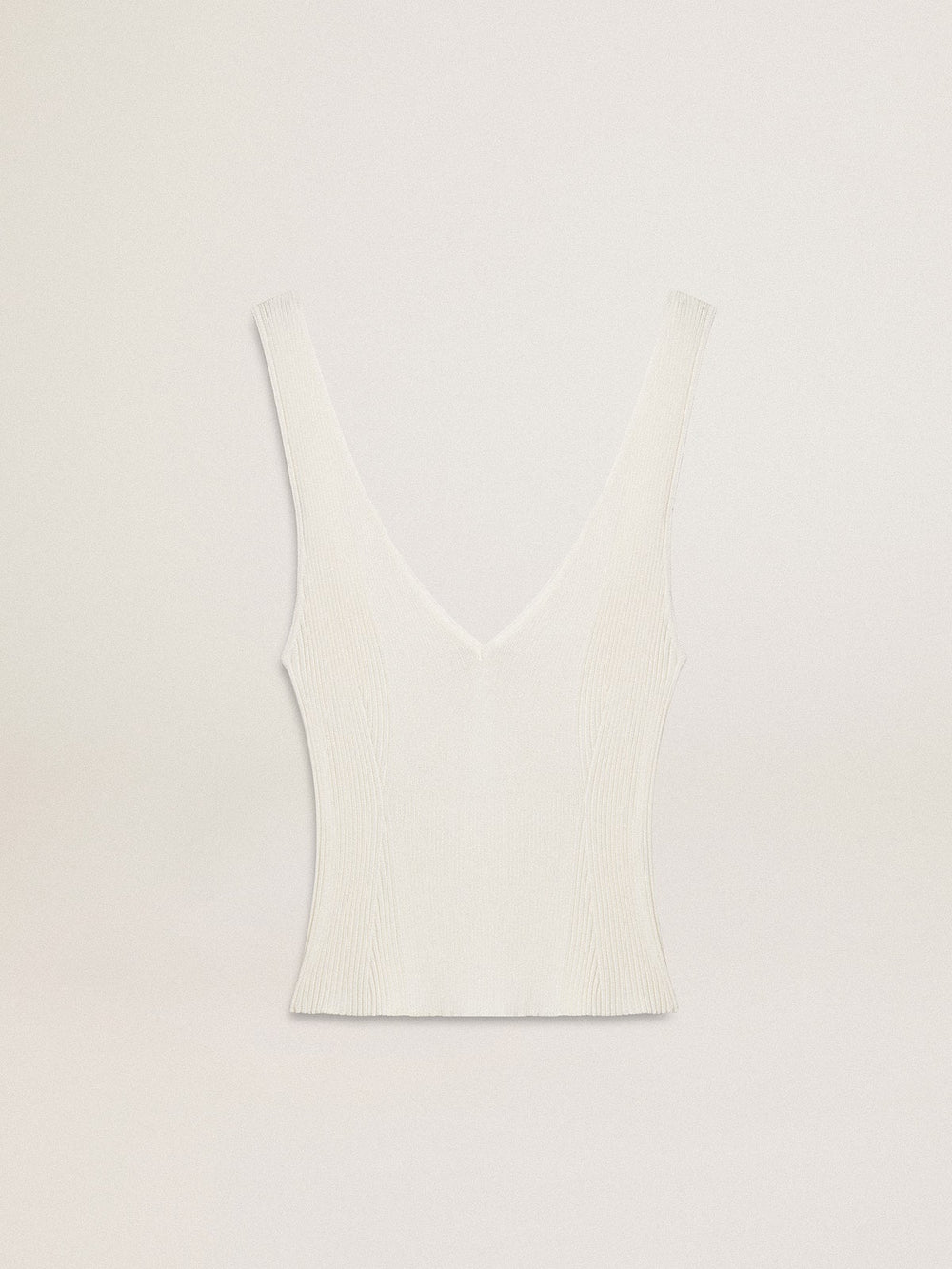 Golden Goose Sleeveless top embroidered with worn-white ribbing
