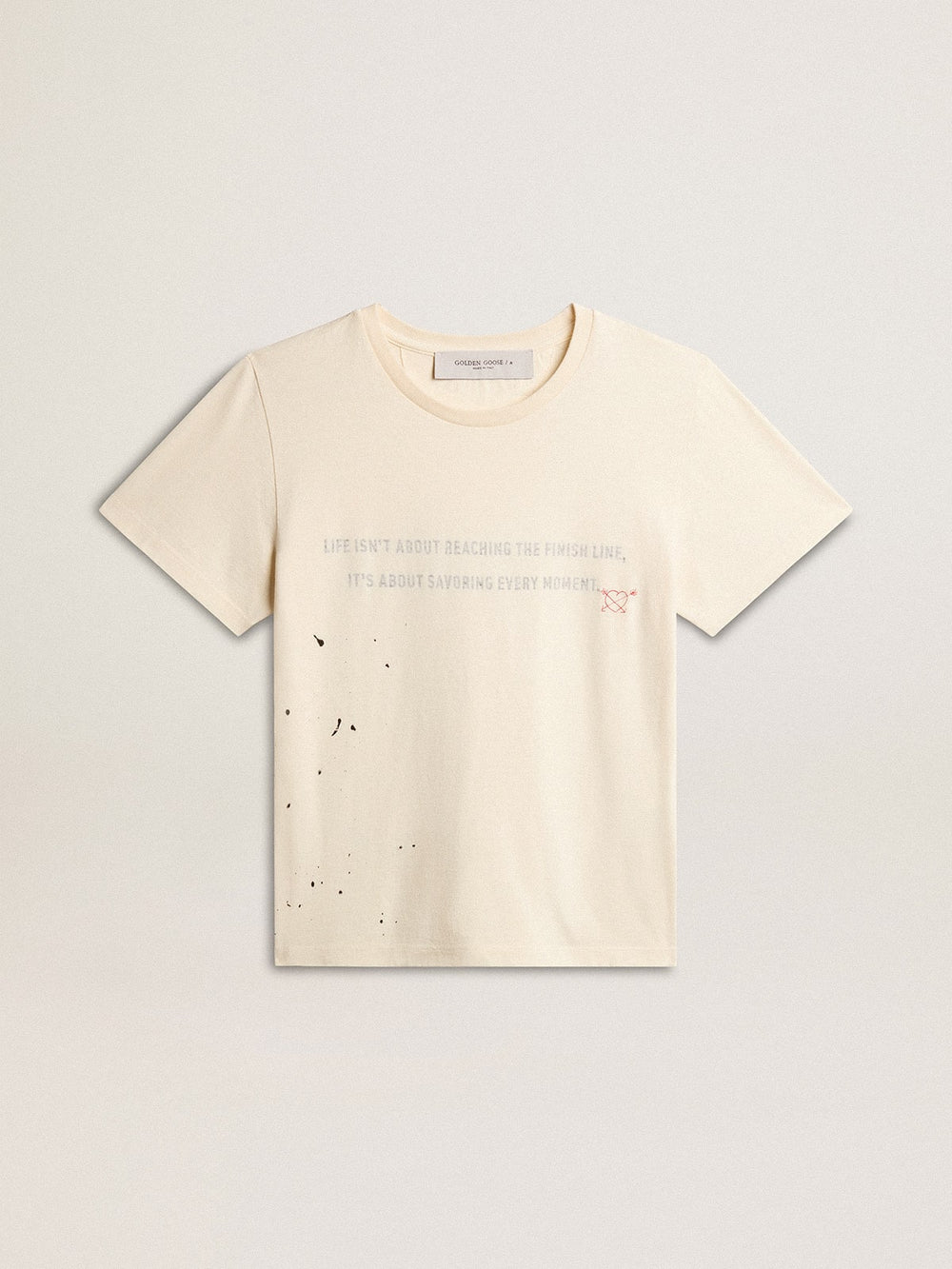 Golden Goose Women's aged white cotton T-shirt with print and embroidery