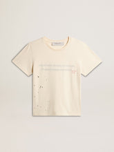 Golden Goose Women's aged white cotton T-shirt with print and embroidery