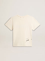 Golden Goose Women's aged white cotton T-shirt with print and embroidery