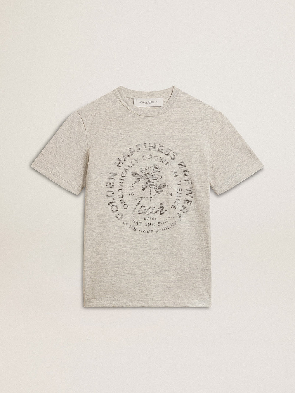 Golden Goose Women’s T-shirt in gray melange cotton with seasonal print