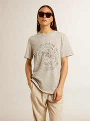Golden Goose Women’s T-shirt in gray melange cotton with seasonal print