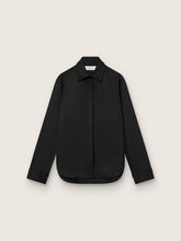 Golden Goose Women's shirt in black wool twill with floral embroidery in glass beads