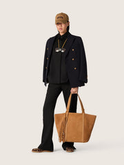 Golden Goose Women's shirt in black wool twill with floral embroidery in glass beads