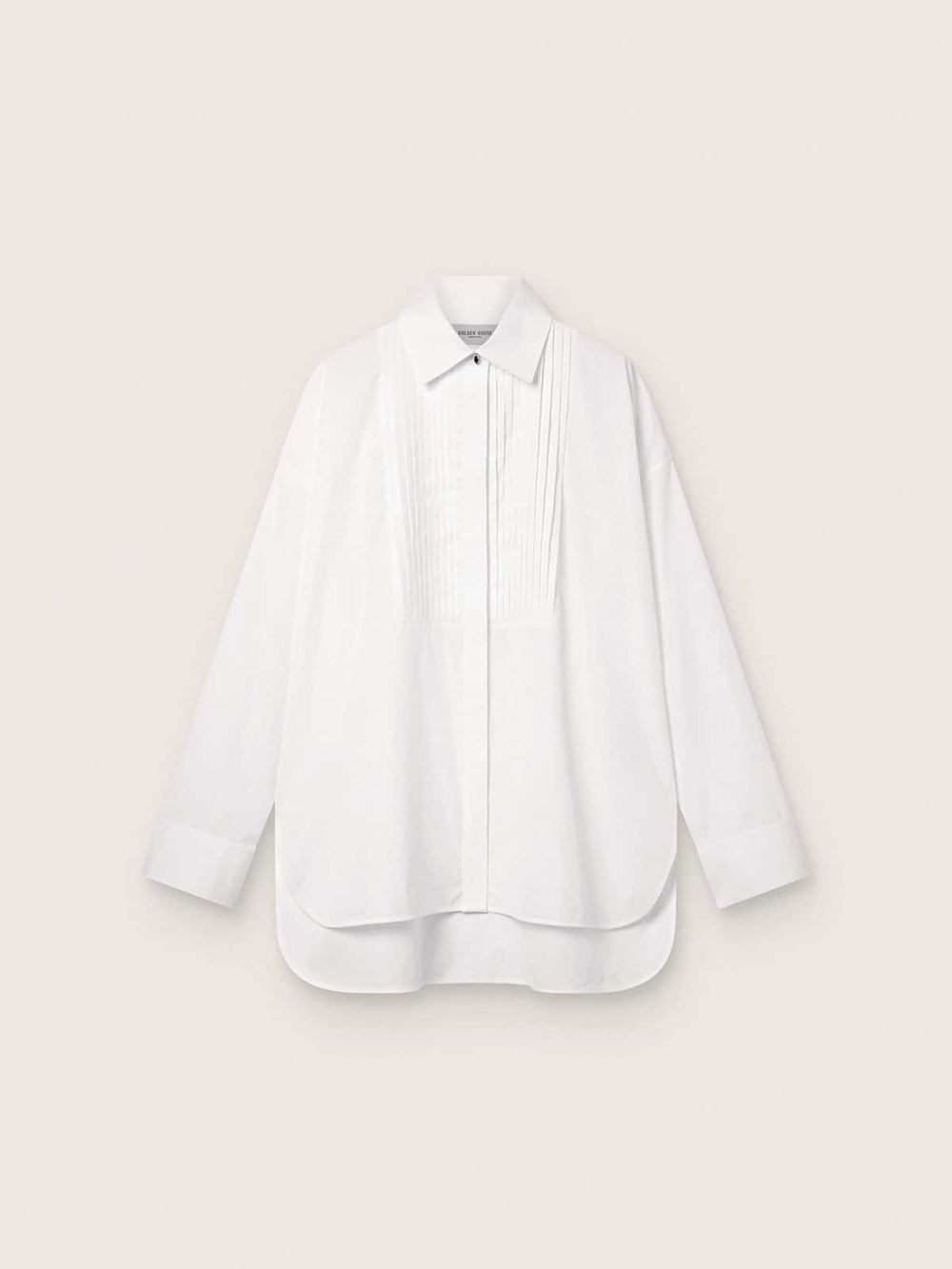 Golden Goose Women's oversized shirt in white cotton with pleated detail and jewel buttons