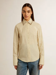 Golden Goose Ecru shirt with stripes and embroidered crystals