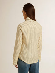 Golden Goose Ecru shirt with stripes and embroidered crystals