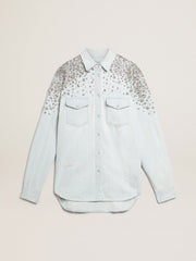 Golden Goose Women's bleached boyfriend shirt with cabochon crystals