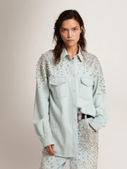 Golden Goose Women's bleached boyfriend shirt with cabochon crystals