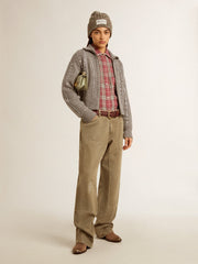 Golden Goose Women's shirt with pink, sand and gray check embroidery