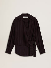 Golden Goose Women's black shirt with vertical stripes and side knot closure
