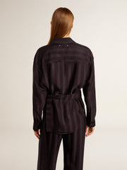 Golden Goose Women's black shirt with vertical stripes and side knot closure