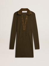 Golden Goose Military green wool mini dress with leather details