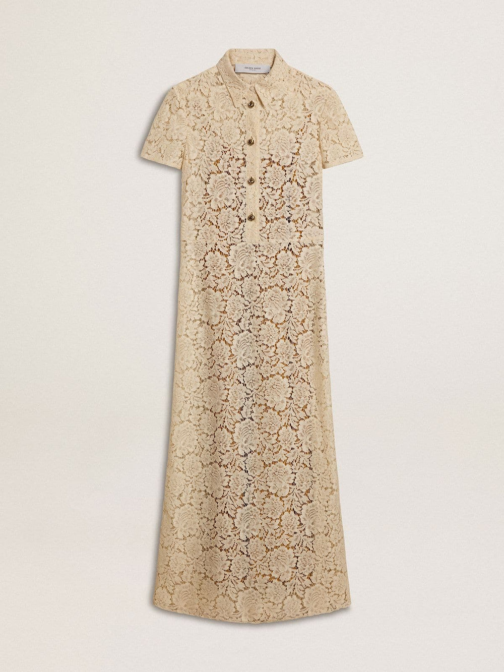 Golden Goose Women's midi dress in cream-colored see-through lace