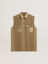 Golden Goose Women's shirt dress in sand-colored denim with military details