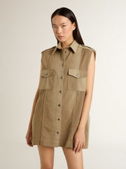 Golden Goose Women's shirt dress in sand-colored denim with military details