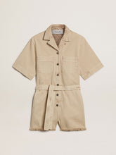 Golden Goose Women's romper in beige denim with belt and frayed hem